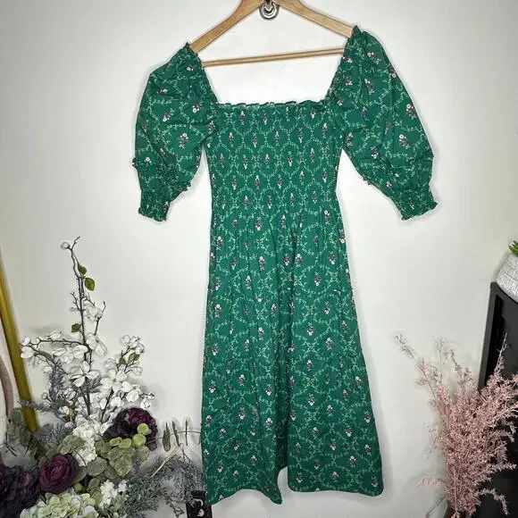 HILL HOUSE The Ellie Nap Dress Emerald Trellis Green Floral Sz XS $178 {3M3} - Picture 5 of 8